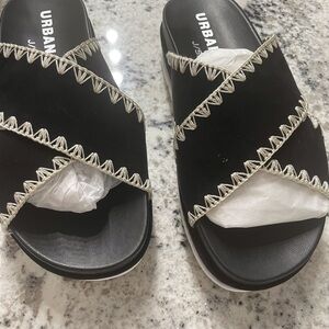 J/SLIDES Black and Silver Women's Sandals